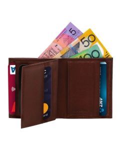 Pierre Cardin Mens Slim Bi-Fold Leather Wallet Rustic w/ RFID Protection in Brown