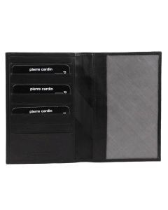 Pierre Cardin Leather Passport Holder Cover Wallet w/ RFID Protection - Black