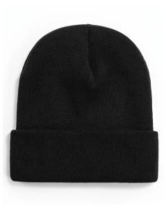 Black Plain Beanie - Unisex Warm Winter Knit Hat (One Size)