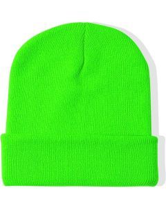 Fluro Green Plain Beanie - Unisex Warm Winter Knit Hat (One Size)