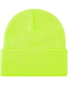 Fluro Yellow Plain Beanie - Unisex Warm Winter Knit Hat (One Size)