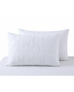 2x White Quilted Cotton Pillow Protector - Breathable Slip Case - 48x74cm