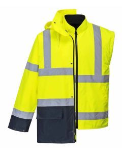 Portwest Winter Hi-Vis 5-in-1 Two Tone Jacket - Yellow/Navy (Safety Workwear Coat)