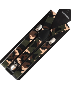 Mens Army Camouflage Slim Suspenders - Strong Adjustable Clip On Braces for Weddings/Formals