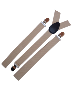 Mens Beige Slim Suspenders - Strong Adjustable Clip On Braces for Weddings/Formals