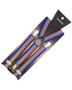 Mens Rainbow Glitter Slim Suspenders - Strong Adjustable Clip On Braces for Weddings/Formals