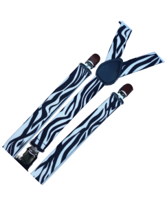 Mens Zebra Slim Suspenders - Strong Adjustable Clip On Braces for Weddings/Formals