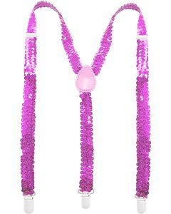 Light Pink Sequin Suspenders - Unisex Adjustable Clip On Elastic Y-Back Braces
