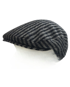 STRATFORD County Cap English Tweed Herringbone Wool Blend Hat - Black - Small 56cm