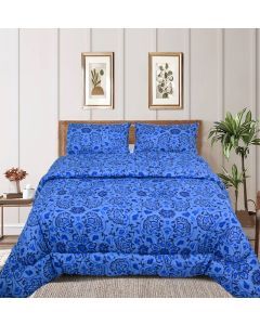 Super King Comforter Set with 2 Pillow Cases in Blue Floral
