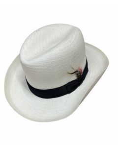 Hand Woven Cooler Outback Hat Summer Breathable Waterproof W/ Feather-Natural