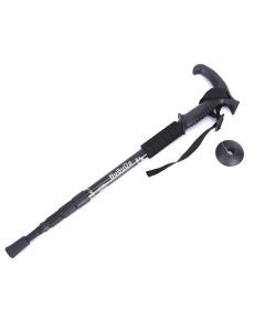 Folding Walking Stick Telescopic Adjustable Antishock Hiking Grip Pole Trekking - Black