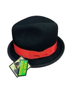 Wool Felt Trilby with Red Ribbon in Black Size XL - Made in Australia