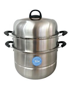 34cm 3-Tier Stainless Steel Food Steamer with Glass Lid – Durable & Multi-Layer Cooking Pot