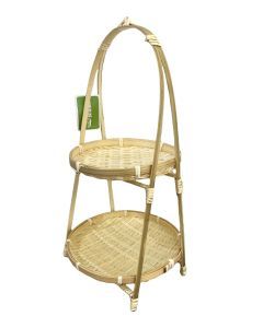 Bamboo Two Tier Serving Rack Stand Holder Storage Organizer - Natural