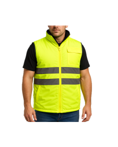 Mens Reversible High Visibility Zip Thru Vest - Fluro Yellow (Workwear Jacket)