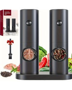 Electric Salt & Pepper Grinder Set – Adjustable Coarseness, LED Light & One-Touch Control (Black)