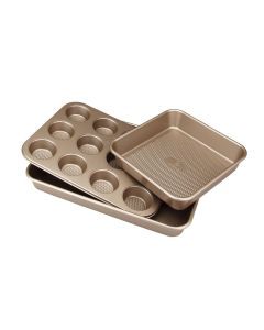 Westinghouse 3 Piece Carbon Steel Baking Set with Textured Square, Rectangle & Muffin Pans