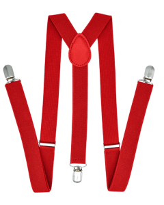 Red 35mm Wide Suspenders - Unisex Adjustable Clip On Elastic Y-Back Braces