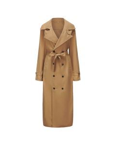 Men's Long Streetwear Trench Coat with Epaulets (Khaki)