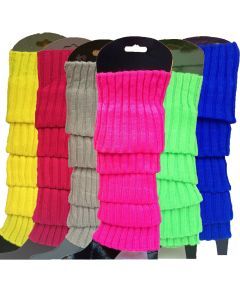 6x Assorted Colours Ribbed Leg Warmers Bulk Pack - Womens Dance Costume/80s Party