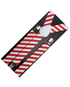 Mens Red/White Stripe Slim Suspenders - Strong Adjustable Clip On Braces for Weddings/Formals