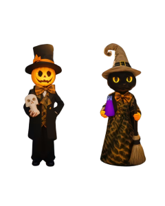 Halloween Yard Pumpkin Gentleman & Black Cat Witch