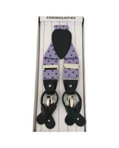 Mens Polka Lilac/Purple Premium Convertible Suspenders - Adjustable Clip On Elastic Y-Back Braces