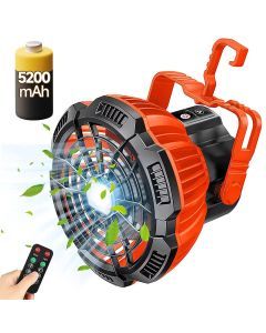 2-in-1 Rechargeable USB Tent Ceiling Fan with LED Light - Orange