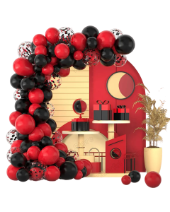Vibrant Red and Black Balloon Garland Arch Kit with Confetti Balloons - Color: No. 6