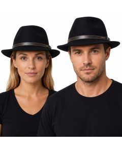 Jacaru 1848 Wool Trilby Hat - Black (100% Australian Wool Fedora)