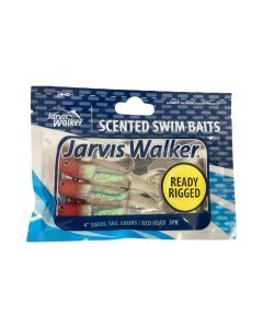 3 Pack of Jarvis Walker 4" Rigged Swirl Tail Grub Soft Plastic Lures - Red Head