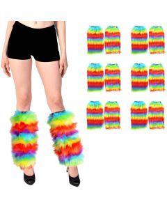6 Pairs Fluffy Rainbow Leg Warmers Bulk Pack for Gay Pride/LBGTQ+ Party