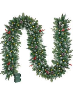 8.86ft/270cm Handmade Christmas Garland with Red Berry Branches