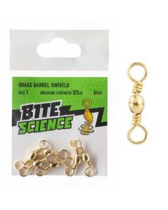 6 Pack of Size 1 Bite Science Brass Barrel Fishing Swivels - 121lb