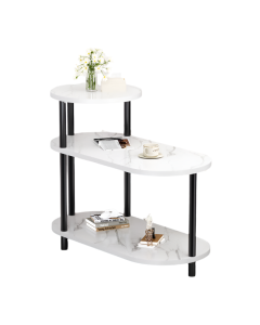 White Stone Pattern Side Table with Upgraded Thick Wooden Legs