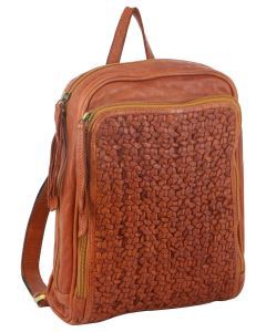 Pierre Cardin Woven Leather Backpack Bag - Cognac (Travel Satchel Zip)