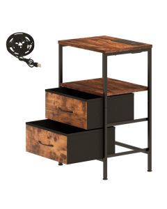 Levede Bedside Table RGB LED USB Ports Bedroom 2 Storage Drawers End Table Shelf
