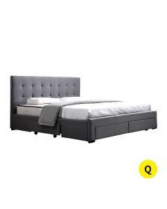 Levede Queen Bed Frame Fabric Tufted 4 Drawers Storage Base Wooden Mattress