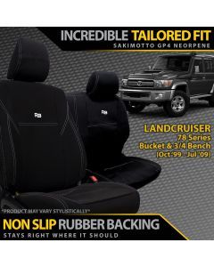 Razorback 4x4 GP4 Standard Neoprene Bucket and 3/4 Bench Front Seat Covers suitable for a Toyota Landcruiser 78 Series (In Stock)