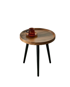 Contemporary Nordic Style Wood Round Coffee Table - Walnut Color