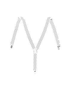 Mens White/Black Polka Dot Slim Suspenders - Strong Adjustable Clip On Braces for Weddings/Formals