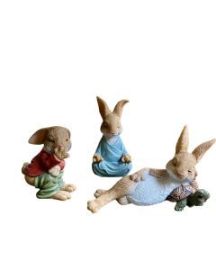 Rustic Resin Rabbit Sculpture Set for Home & Garden (3pcs)