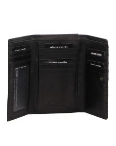 Pierre Cardin Womens Stitch Design Leather Large Tri-Fold Wallet - Black