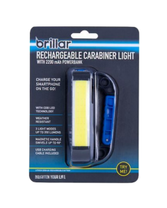 Brillar Rechargeable Carabiner Light with 2200 mAh Powerbank Compact