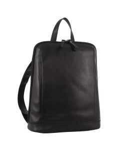 Milleni Ladies Nappa Leather Twin Zip Backpack - Black (Bag w/ Zipped Pocket)