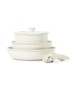 5-Piece Non-Stick Cookware Set Aluminum Alloy Pots and Pans with Lids White