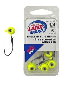 5 Pack of Chartreuse 1/4oz Eagle Claw Lazer Sharp Eagle Eye Size 3/0 Jig Heads