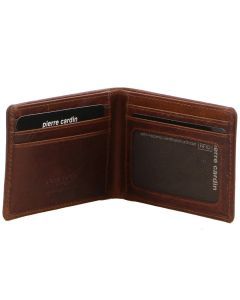 Pierre Cardin Mens Leather RFID Slimline Bi-Fold Wallet - Tan (Credit Card Slots)