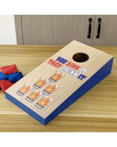 Mini Cornhole Drinking Game Set - 4 Shot Glasses, 8 Bean Bags & Wooden Toss Board